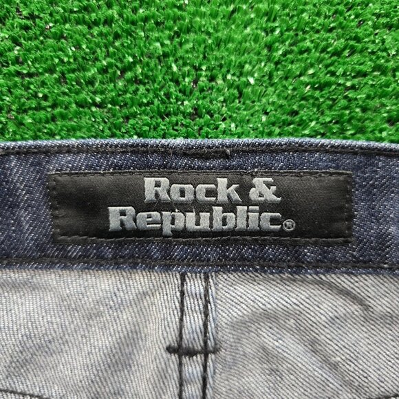 Rock & Republic Jeans Mens 33x34 Blue Denim Straight Leg Dark Wash Button Fly - Picture 8 of 14